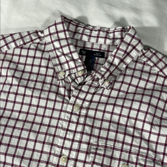 Gap mens burgundy gingham lightweight long sleeve button down shirt - size L - Picture 1 of 8
